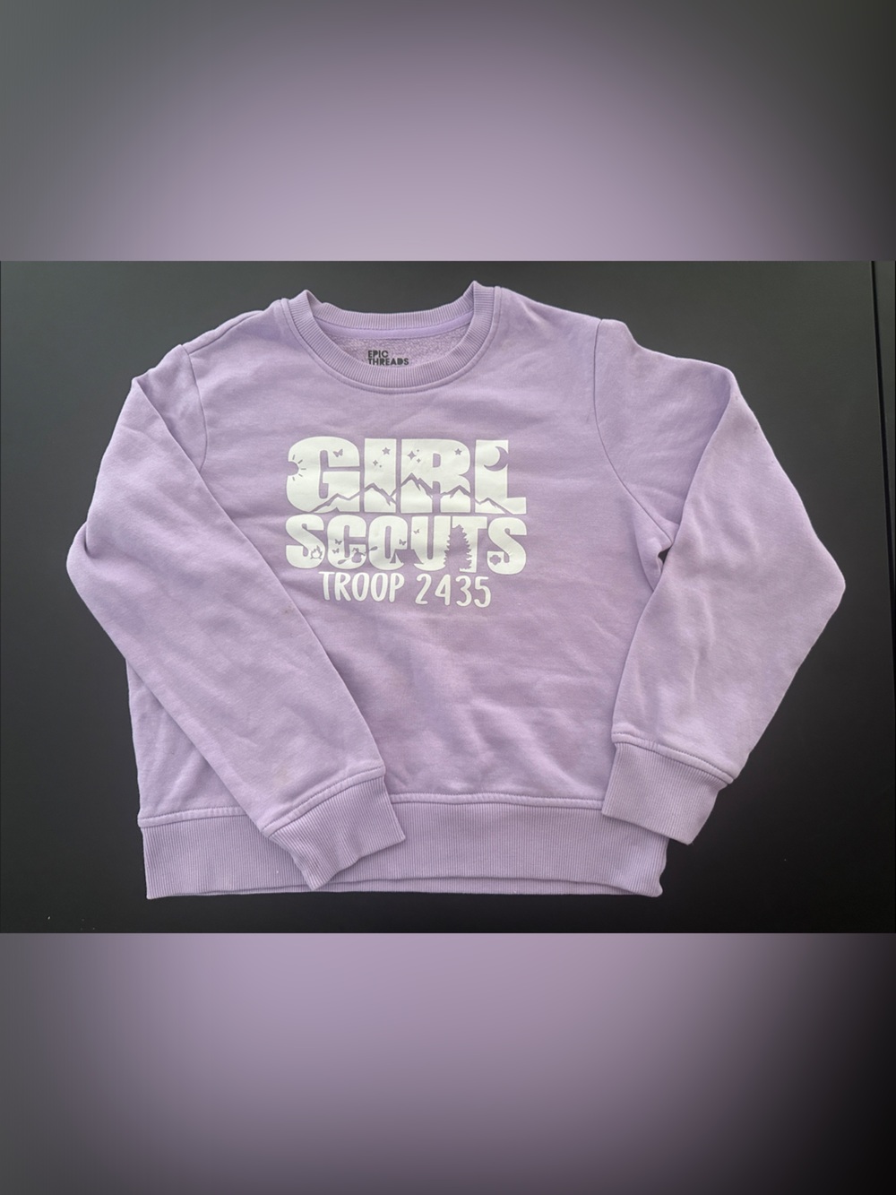 Epic Threads Lilac Crewneck Sweatshirt with White Girl Scouts Graphic